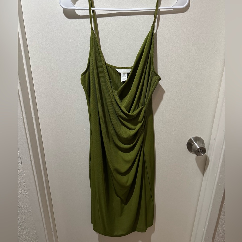 H&M Olive Green Draped Mini Dress